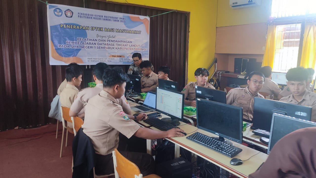 Read more about the article Pelatihan dan Pendampingan Pembelajaran Database Tingkat Lanjut pada SMK Negeri 1 Semparuk Kabupaten Sambas