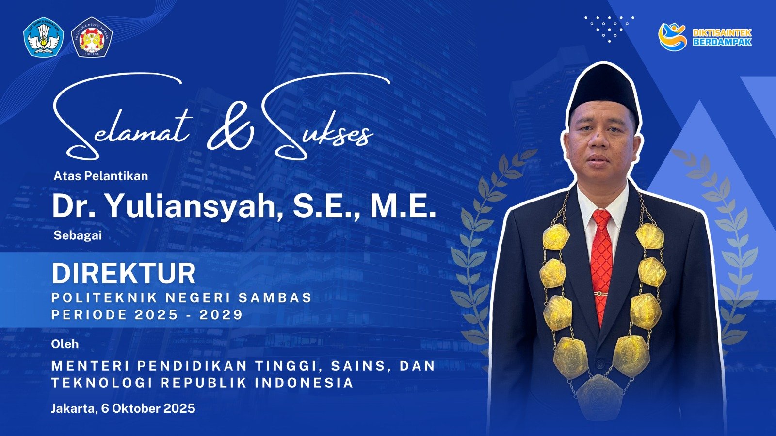 Read more about the article ​Dr. Yuliansyah, S.E., M.E. Resmi Dilantik sebagai Direktur Poltesa Periode 2025-2029